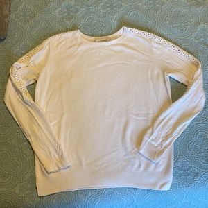 Ann Taylor Loft Cream Crewneck Sweater with Lace detail